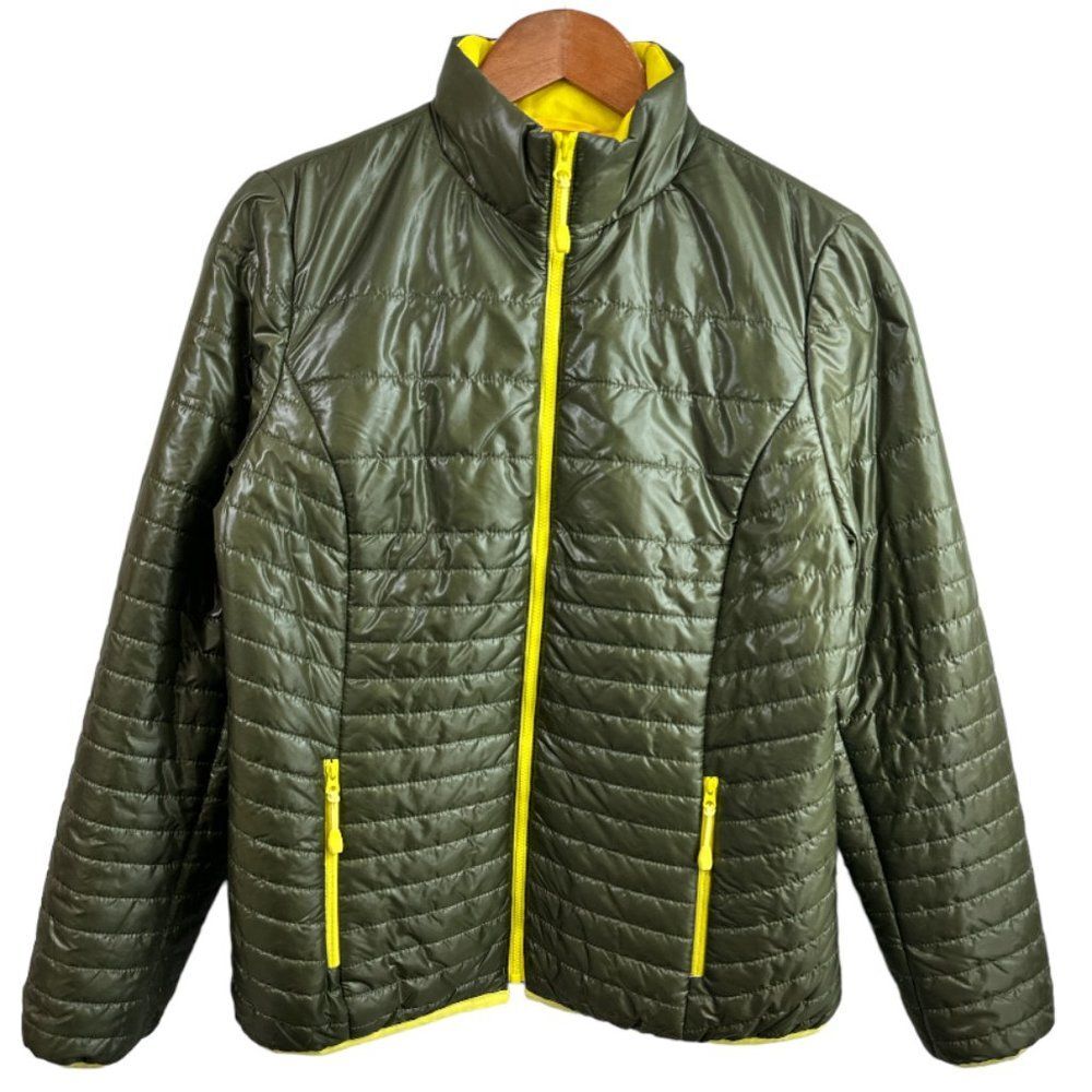 Talbots Primaloft Jacket Full Zip Light Weight Green & Yellow Womens size Small